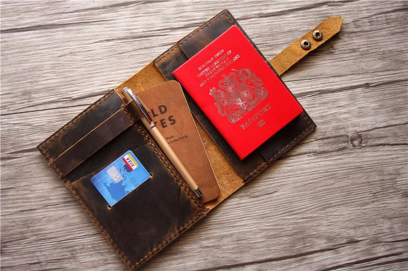 Personalized Brown Leather Passport Wallet – Handcrafted Cover