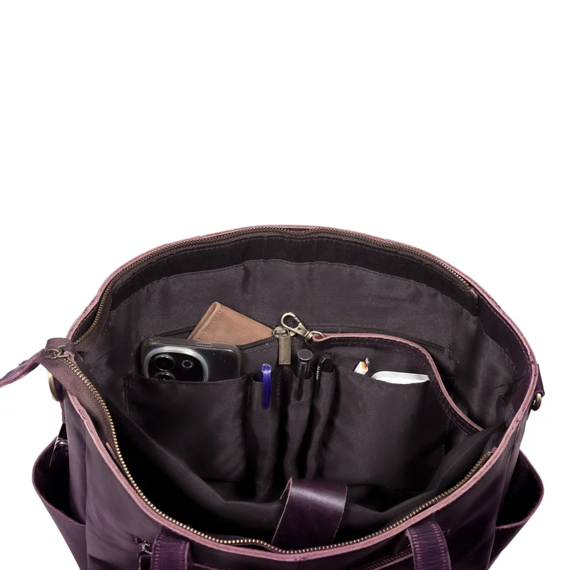 Portland Buffalo Leather Almost Perfect Tote Bag - purple