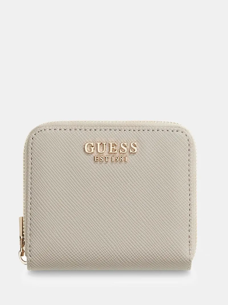 Guess Laurel Mini-Portemonnaie in Saffian-Optik – Beige