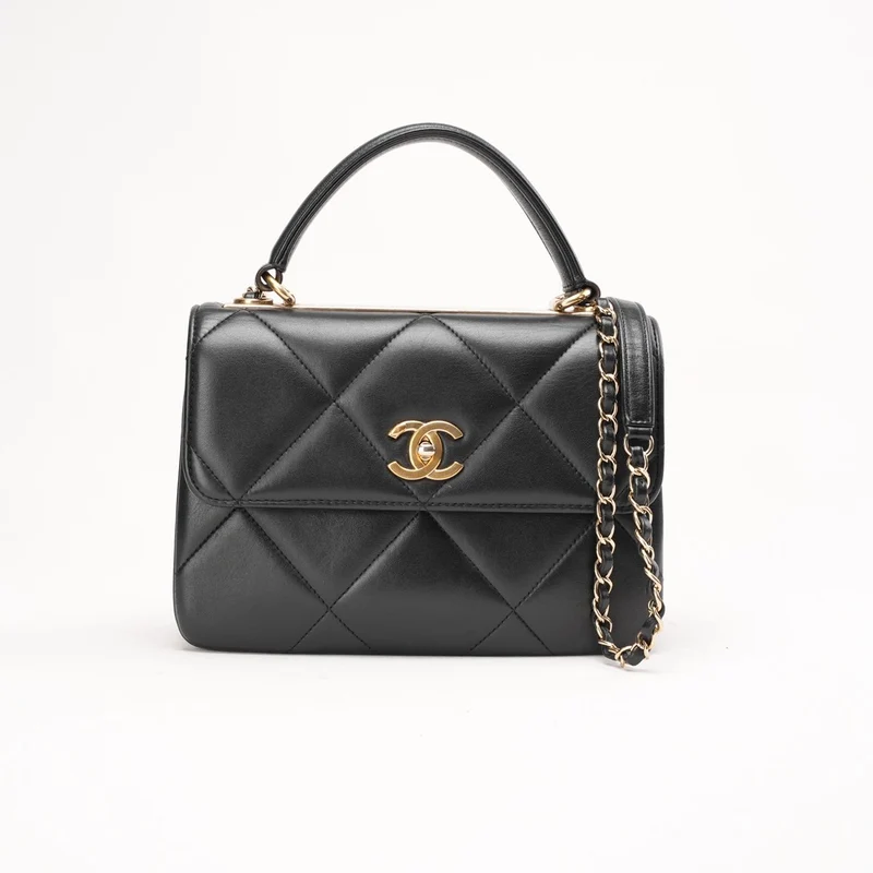 Chanel Small Trendy CC Top Handle Flap Bag aus schwarzem Lammleder, 2019