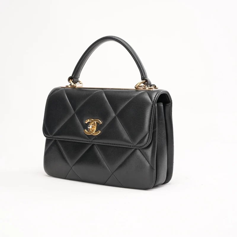 Chanel Small Trendy CC Top Handle Flap Bag aus schwarzem Lammleder, 2019