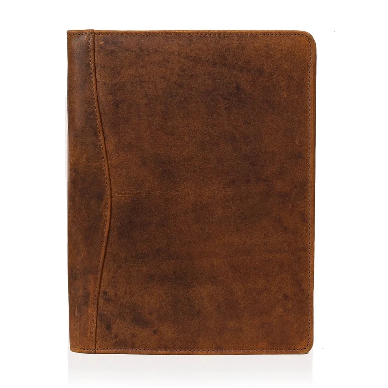 Premium Full-Grain Leather Padfolio with Pockets - Vintage Brown