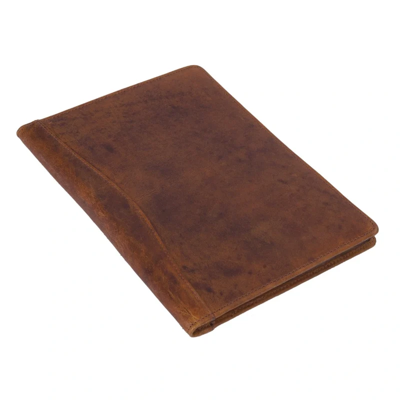 Premium Full-Grain Leather Padfolio with Pockets - Vintage Brown