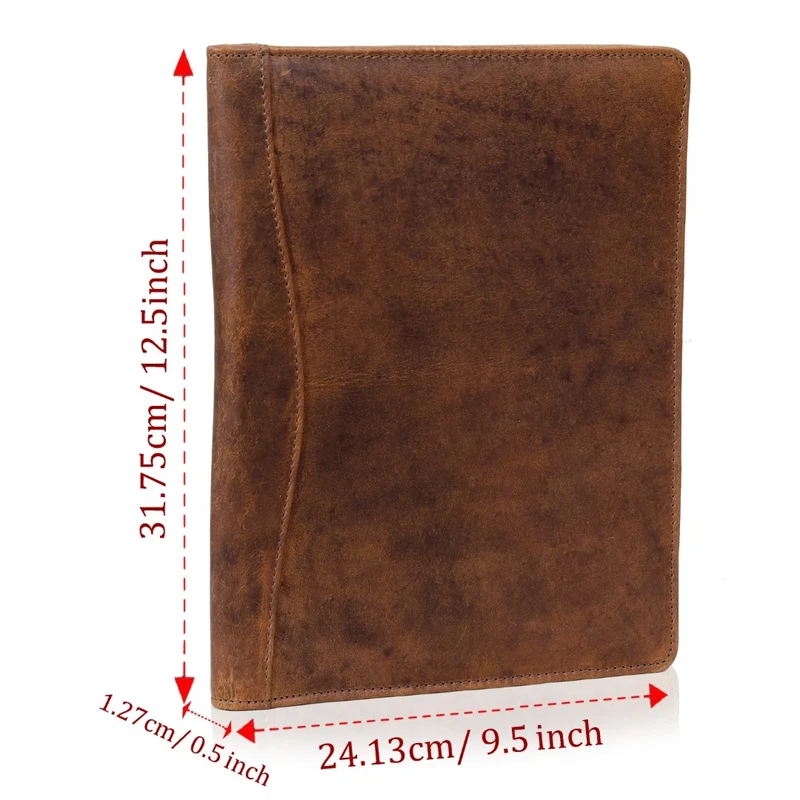 Premium Full-Grain Leather Padfolio with Pockets - Vintage Brown