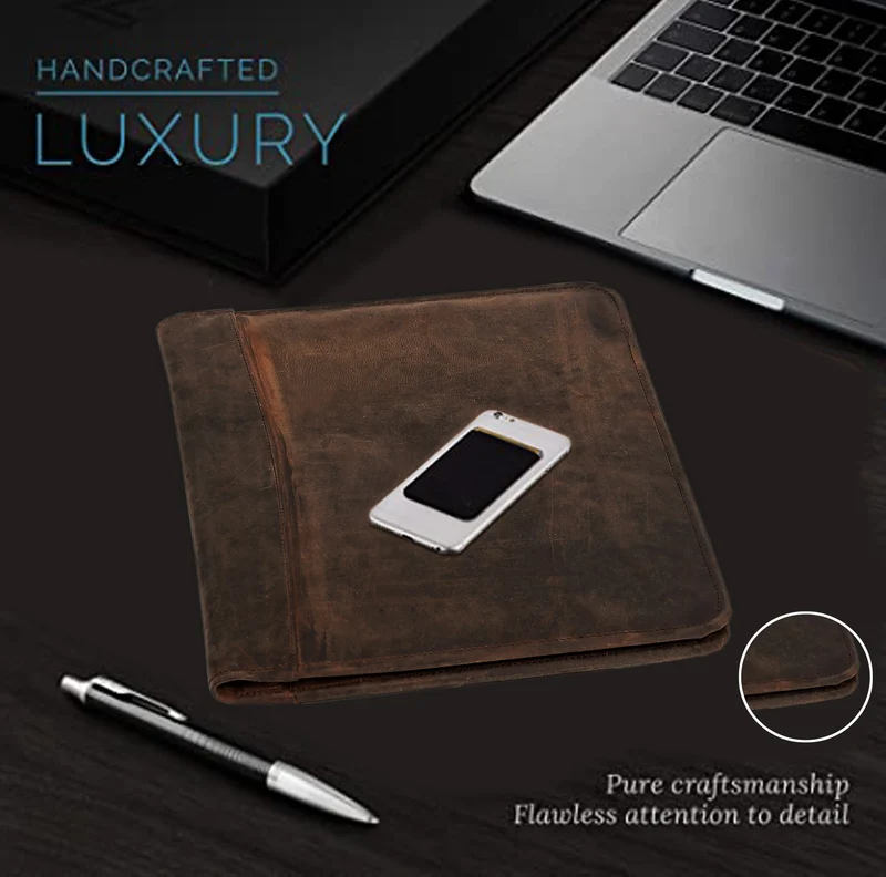 Premium Full-Grain Leather Padfolio with Pockets