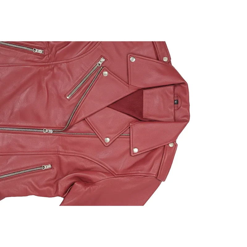 Women's Leather Motorcycle Riding Jacket - Cherry Red