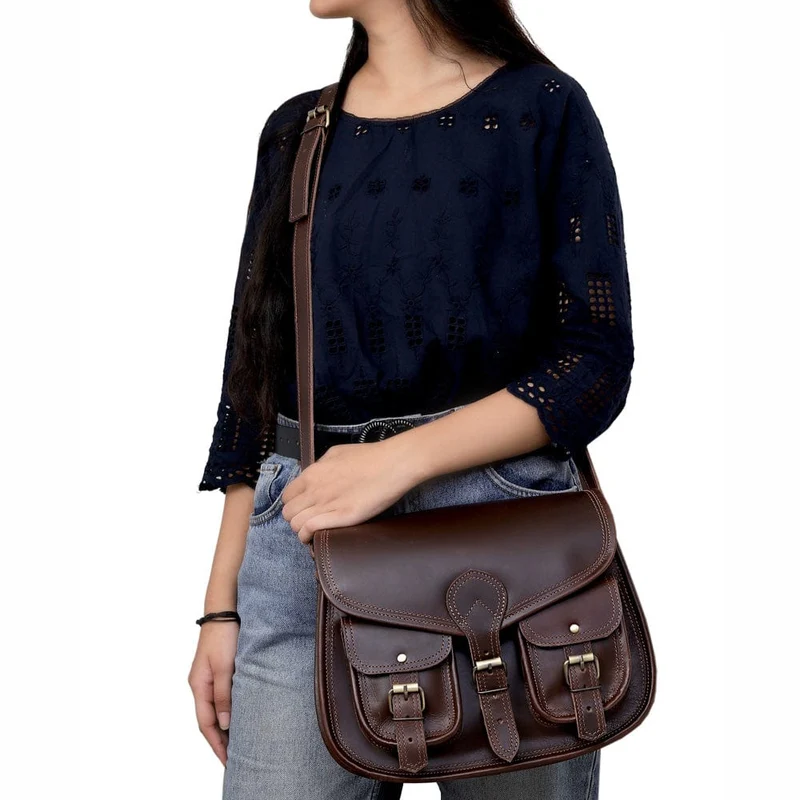 Scarlett Full Grain Leather Saddlebag - Brown