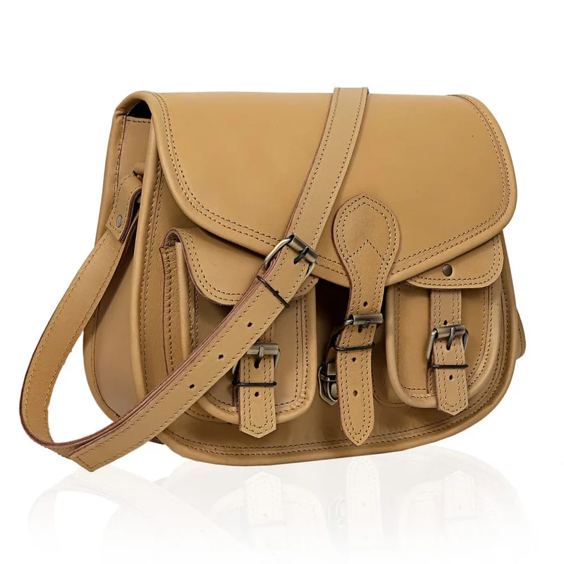 Scarlett Full Grain Leather Saddlebag - Beige