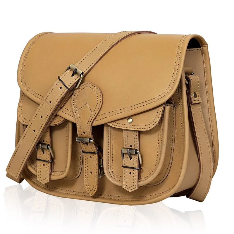 Scarlett Full Grain Leather Saddlebag - Beige