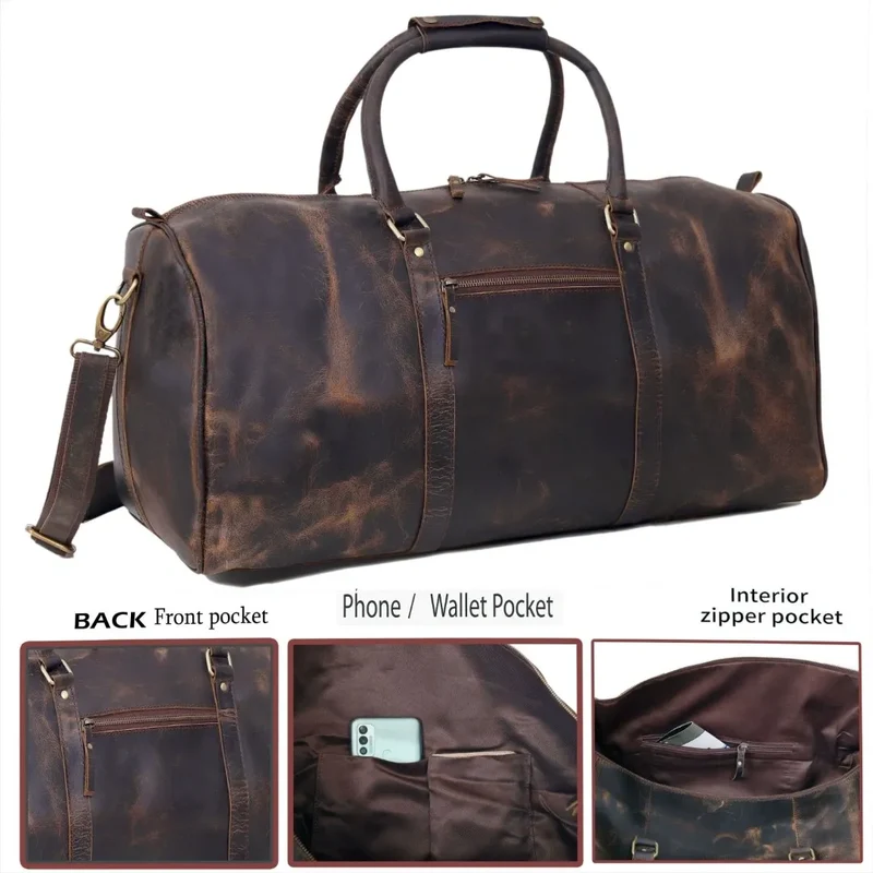 Rustic Leather Duffel Bag - Vintage Brown