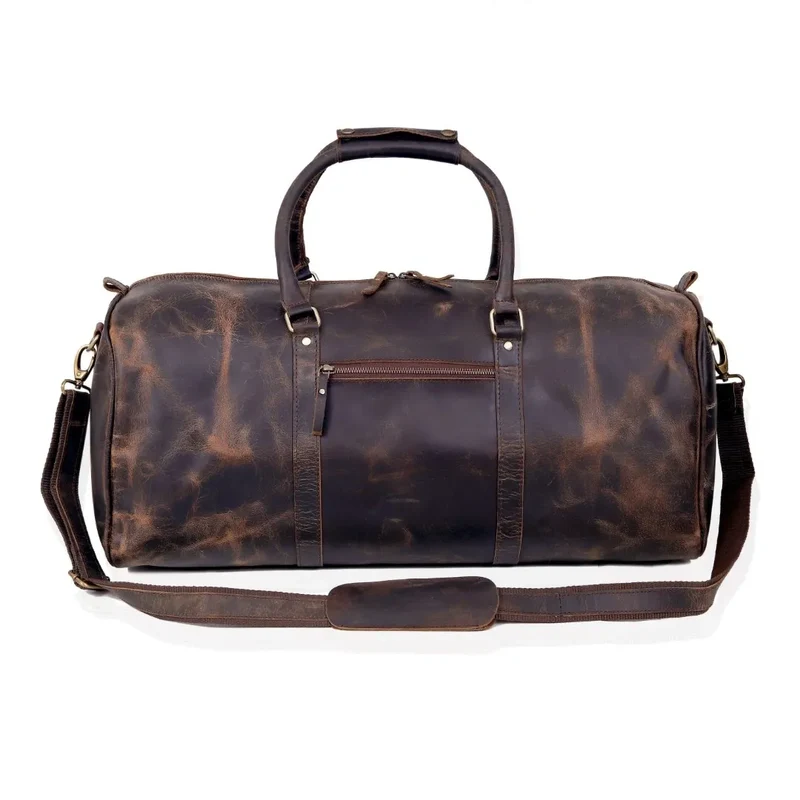 Rustic Leather Duffel Bag - Vintage Brown