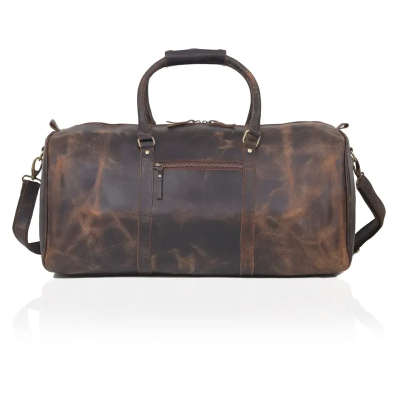 Rustic Leather Duffel Bag - Vintage Brown