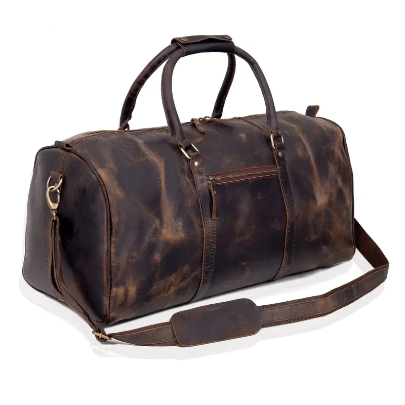 Rustic Leather Duffel Bag - Vintage Brown