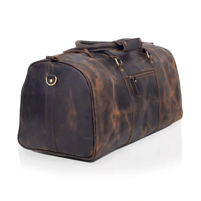 Rustic Leather Duffel Bag - Vintage Brown