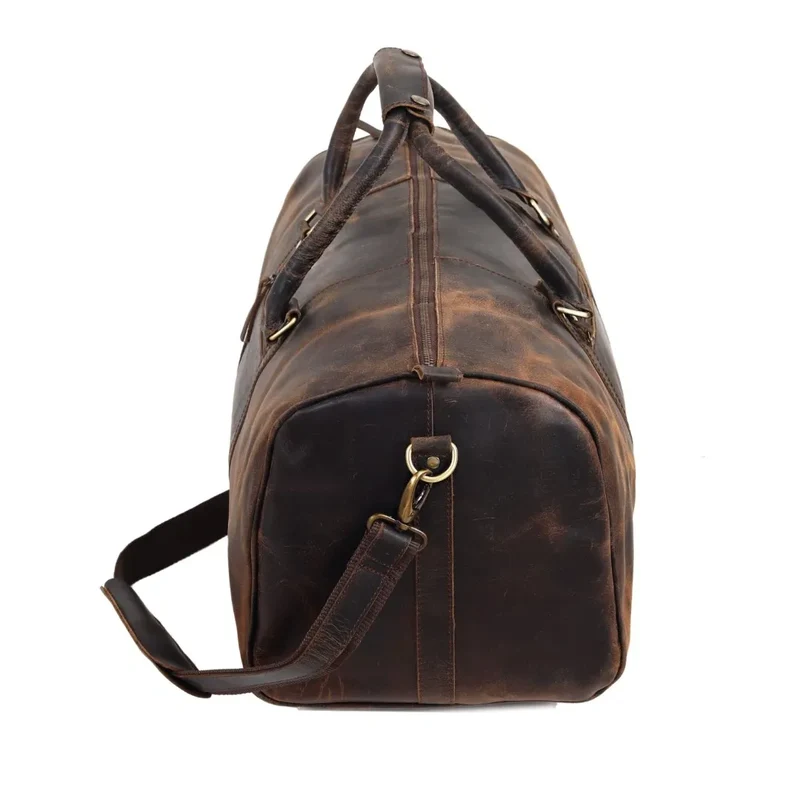 Rustic Leather Duffel Bag - Vintage Brown