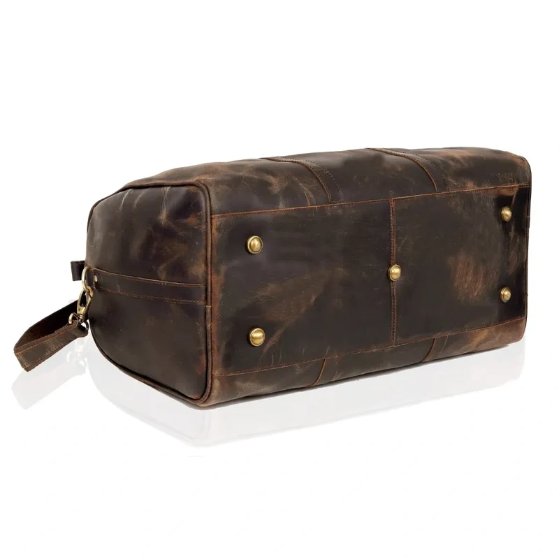 Rustic Leather Duffel Bag - Vintage Brown