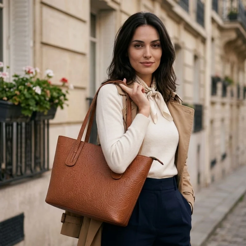 Heirloom Lightweight Tooled Leather Tote Bag
