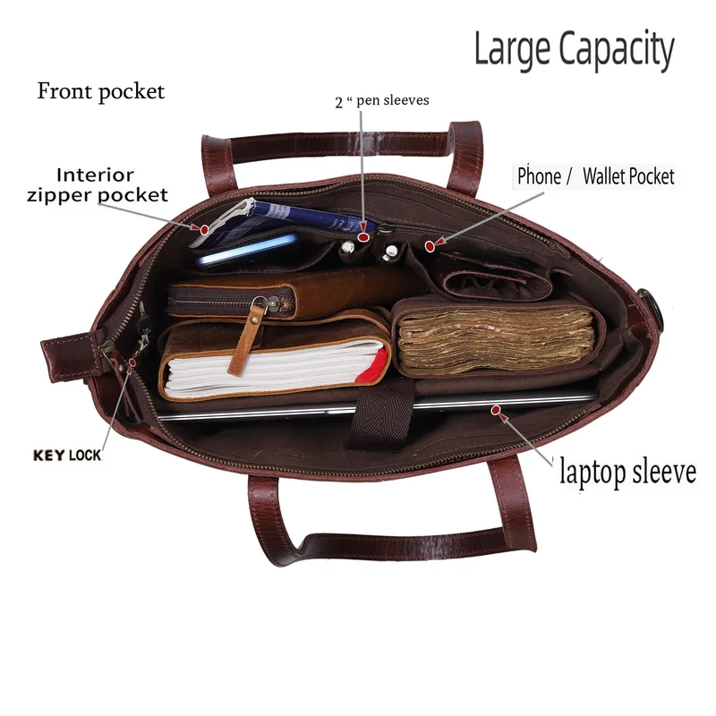 Portland Buffalo Leather Laptop Tote Bag Combo - Burgundy