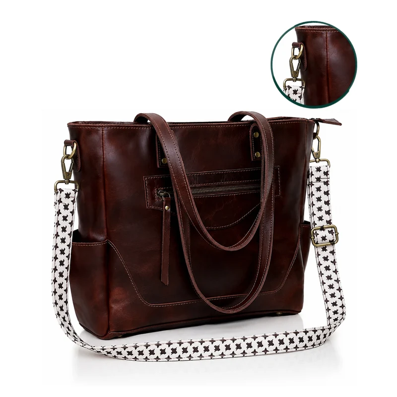 Portland Buffalo Leather Laptop Tote Bag Combo - Burgundy