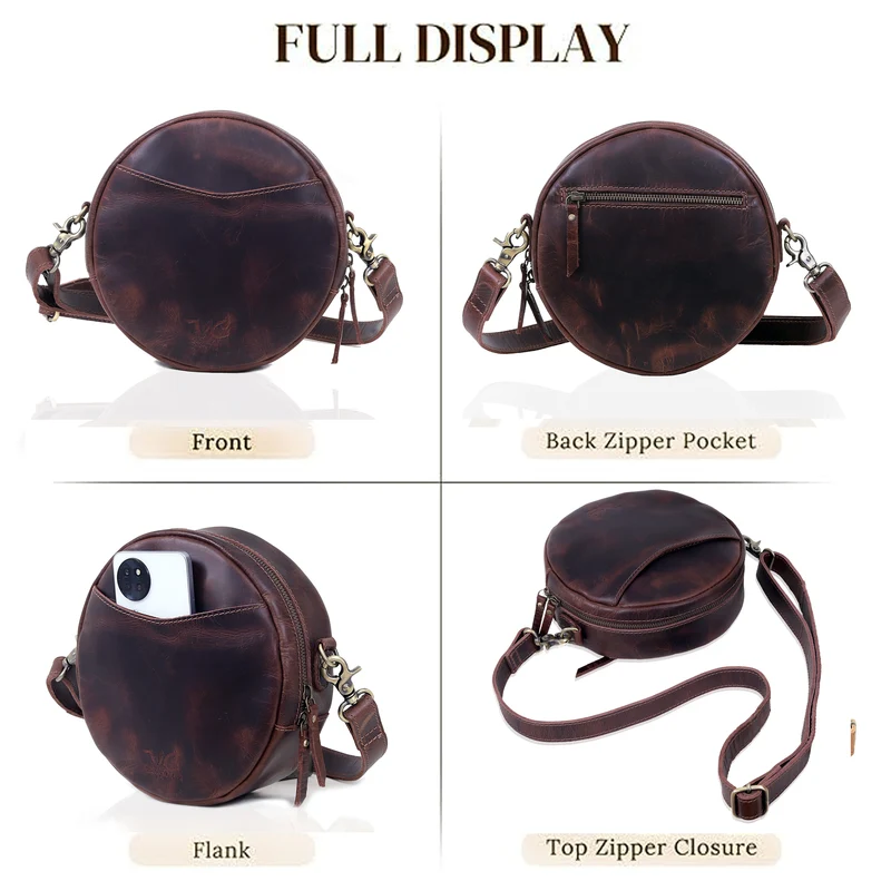 Perry Brown Leather Circle Crossbody Bag