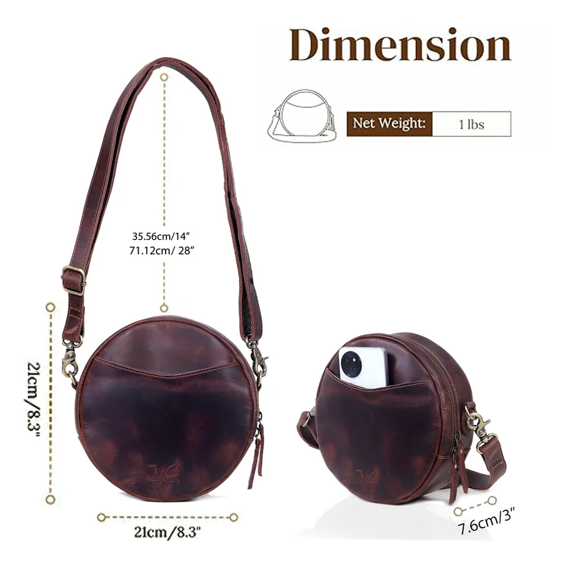 Perry Brown Leather Circle Crossbody Bag