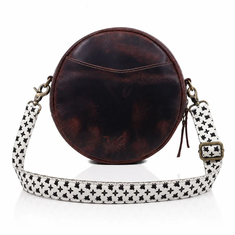 Perry Brown Leather Circle Crossbody Bag