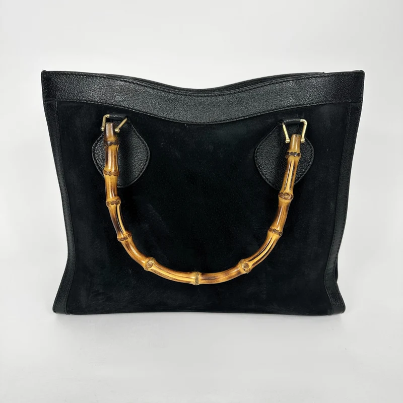Gucci Schoudertas van suède en zwart bamboe