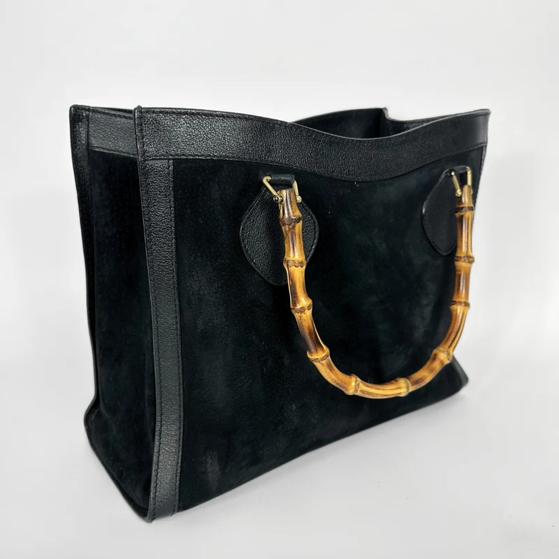 Gucci Schoudertas van suède en zwart bamboe