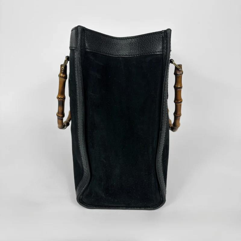 Gucci Schoudertas van suède en zwart bamboe