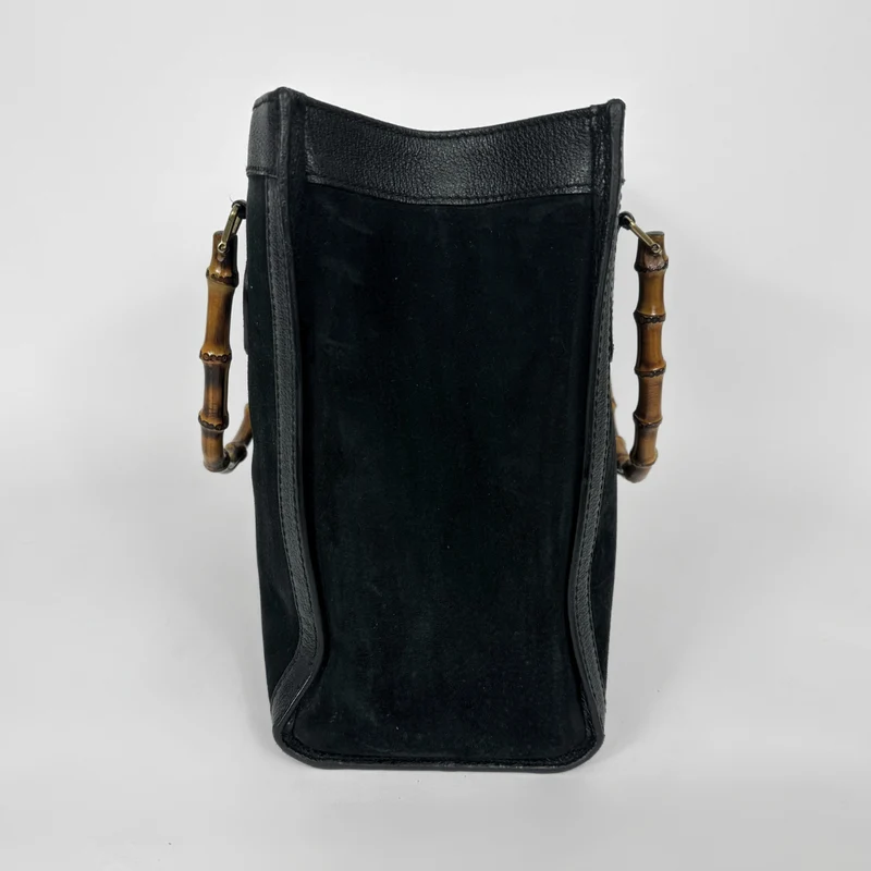 Gucci Schoudertas van suède en zwart bamboe