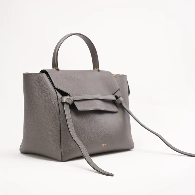 Celine Mini Belt Bag aus grauem genarbtem Kalbsleder mit goldfarbenen Beschlägen, 2019