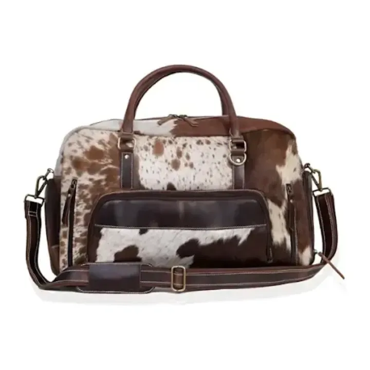 Premium Cowhide Leather Duffle Bag - Unisex Travel Weekender Bag