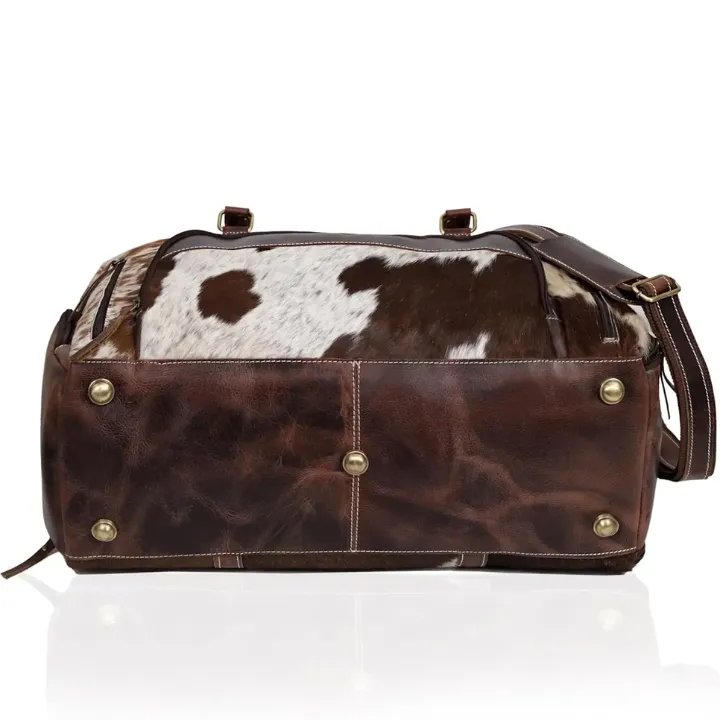 Premium Cowhide Leather Duffle Bag - Unisex Travel Weekender Bag