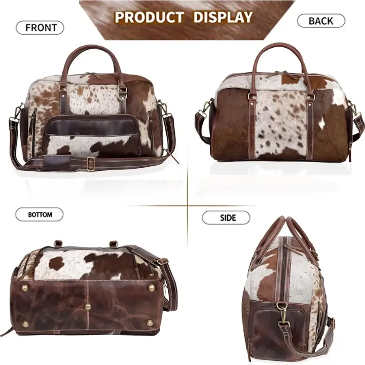 Premium Cowhide Leather Duffle Bag - Unisex Travel Weekender Bag