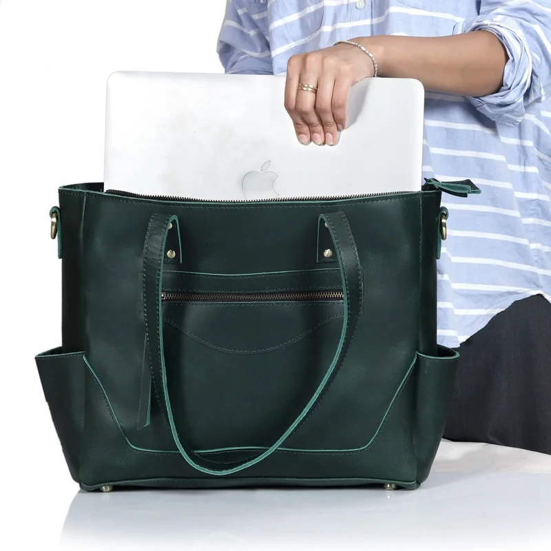 Portland Buffalo Leather Almost Perfect Tote Bag - Green