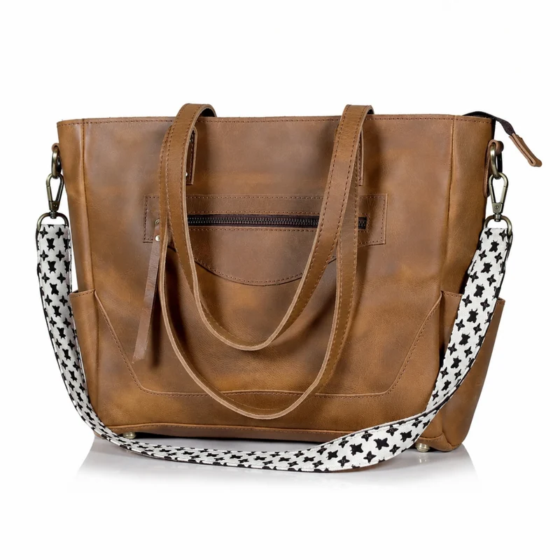 Portland Buffalo Leather Tote Handbag with Zipper - Tan