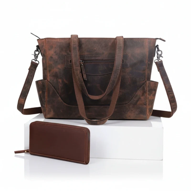 Portland Buffalo Leather Almost Perfect Tote Bag - Vintage Brown