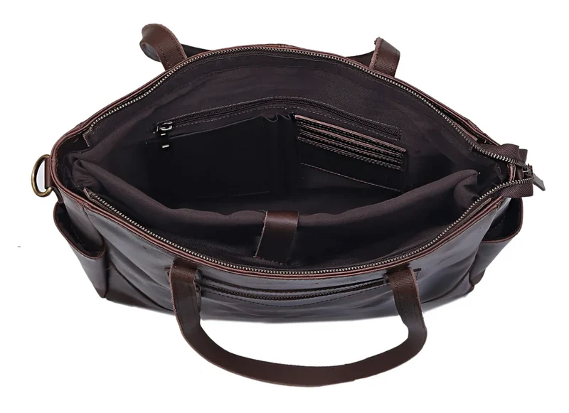 Portland Buffalo Leather Tote Purse Bag with Zipper Combo - Brown