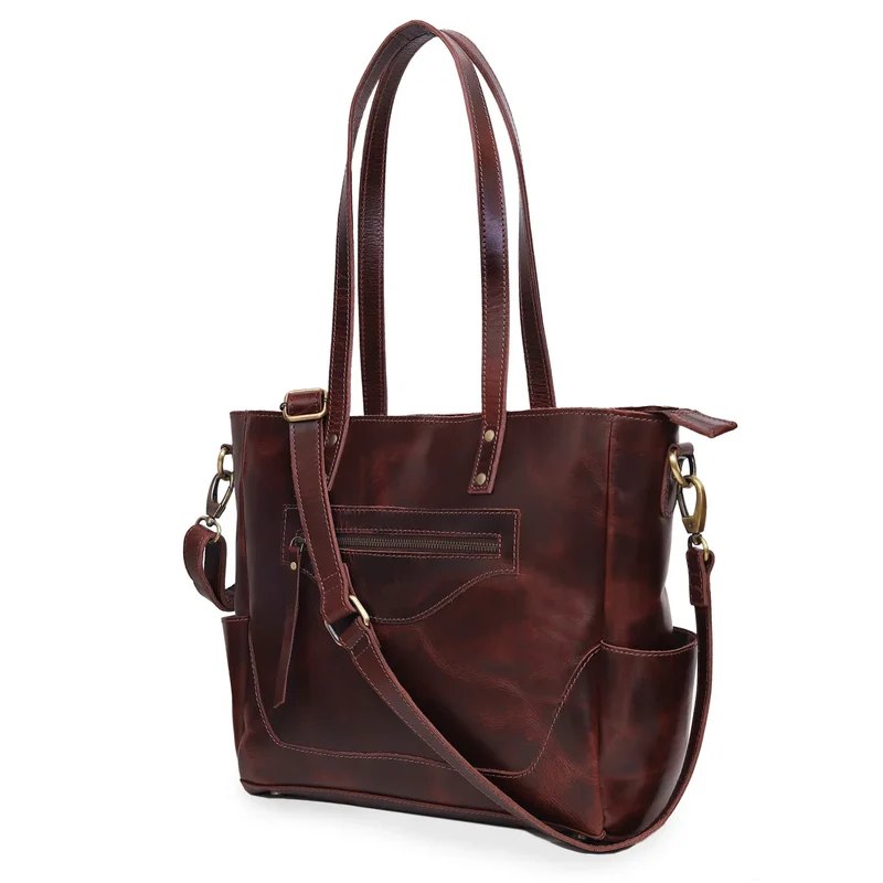 Portland Buffalo Leather Laptop Tote Bag - Burgundy