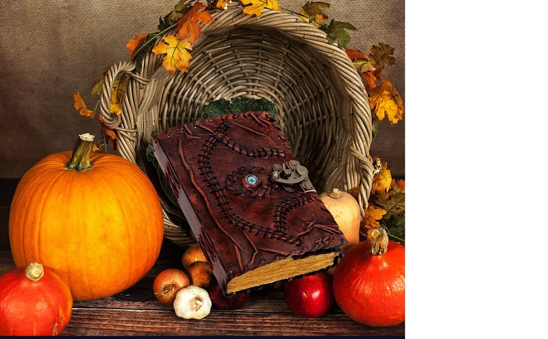 Halloween Special Hocus Pocus Book of Spells Leather Journal Writing Book - Tan