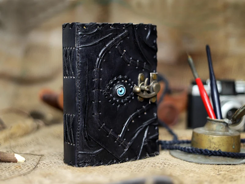 Halloween Special Hocus Pocus Book of Spells Leather Journal Writing Book - Tan