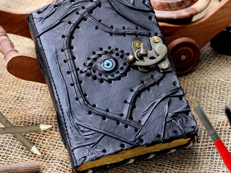 Halloween Special Hocus Pocus Book of Spells Leather Journal Writing Book - Tan