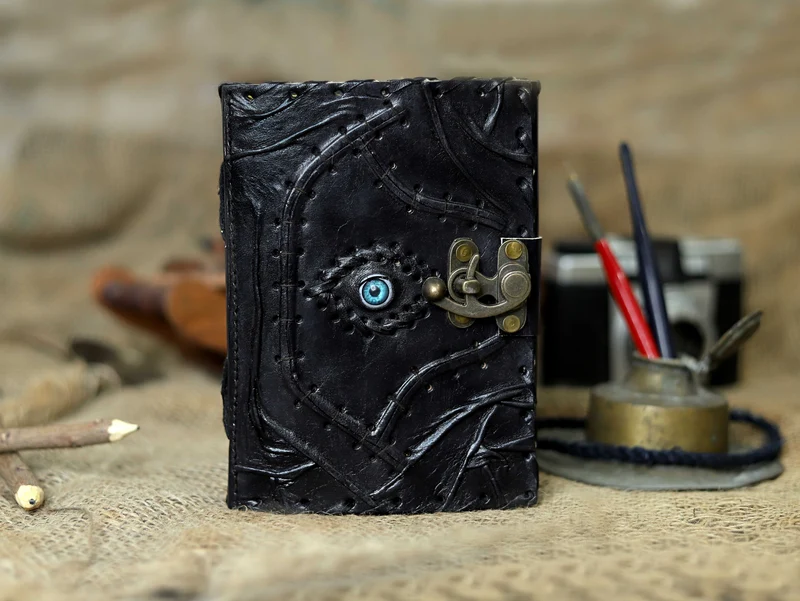 Halloween Special Hocus Pocus Book of Spells Leather Journal Writing Book - Tan