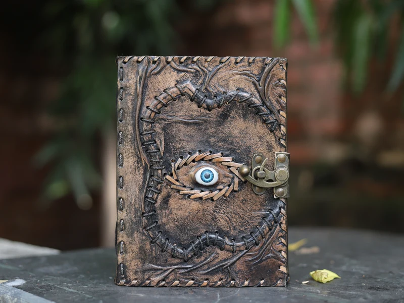 Halloween Special Hocus Pocus Book of Spells Leather Journal Writing Book - Tan
