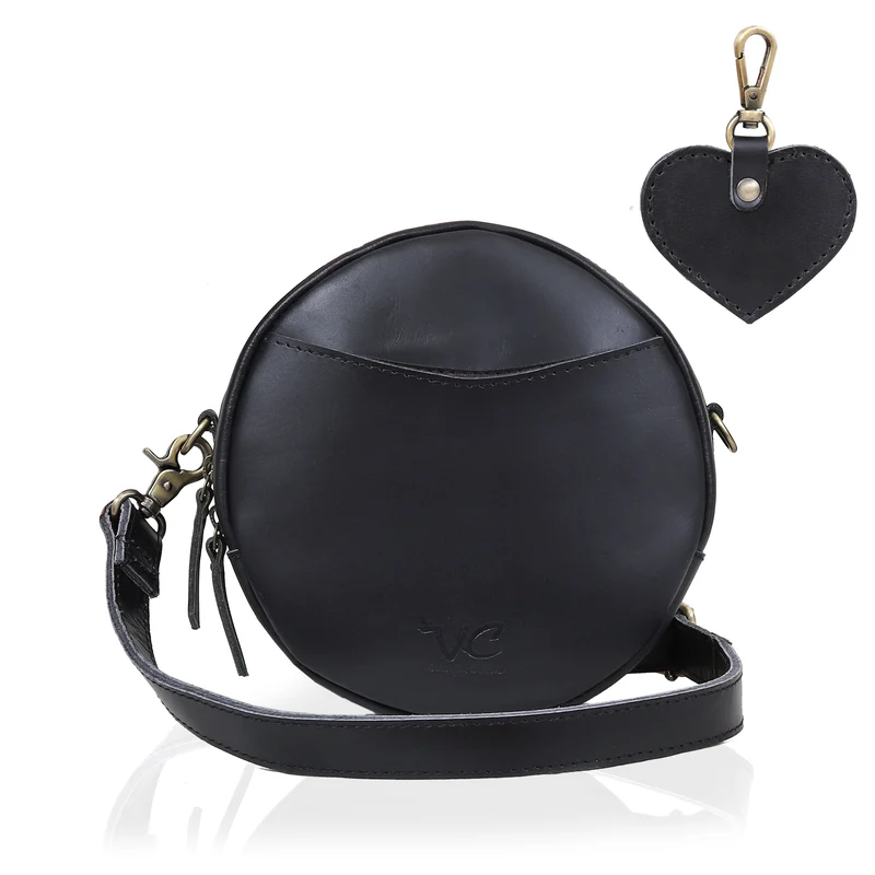 Perry Black Leather Circle Crossbody Bag