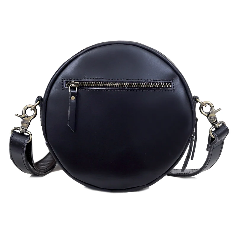 Perry Black Leather Circle Crossbody Bag