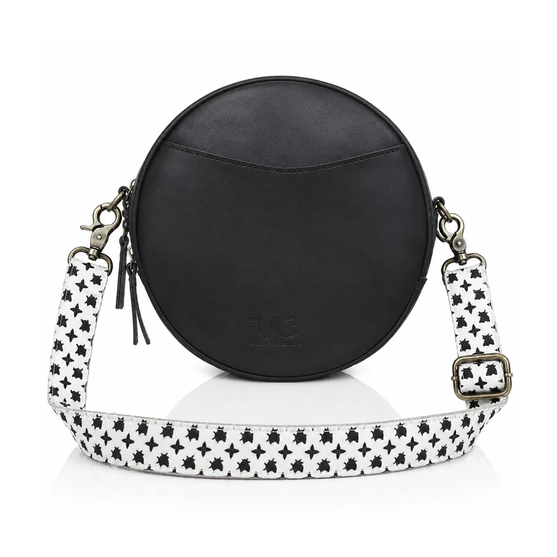 Perry Black Leather Circle Crossbody Bag