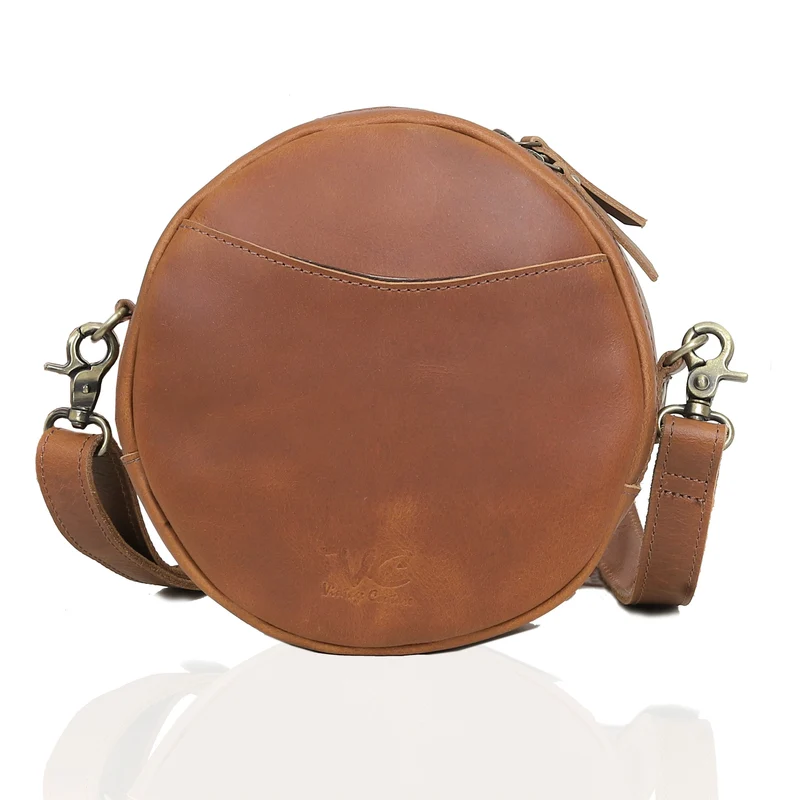 Perry Tan Leather Circle Crossbody Bag