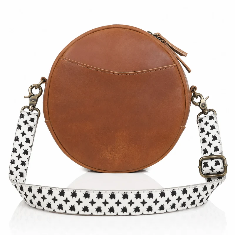 Perry Tan Leather Circle Crossbody Bag
