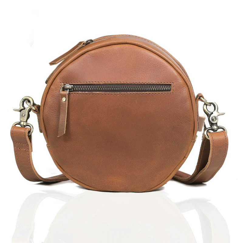 Perry Tan Leather Circle Crossbody Bag